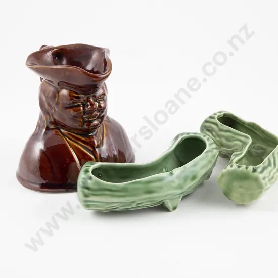 Crown Lynn Toby Jug & Two Trough Vases
