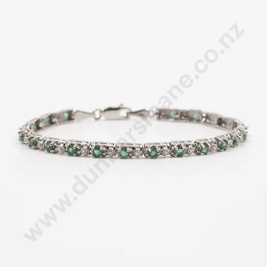 14ct White Gold 42stone Emerald and Diamond Tennis Type Bracelet
