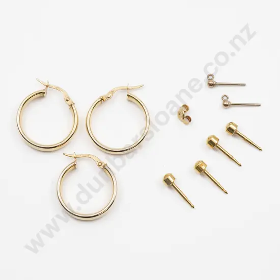 Three Italian 9ct Plain Hoop Earrings
