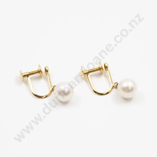 Pair 18ct Single Drop Pearl Earrings