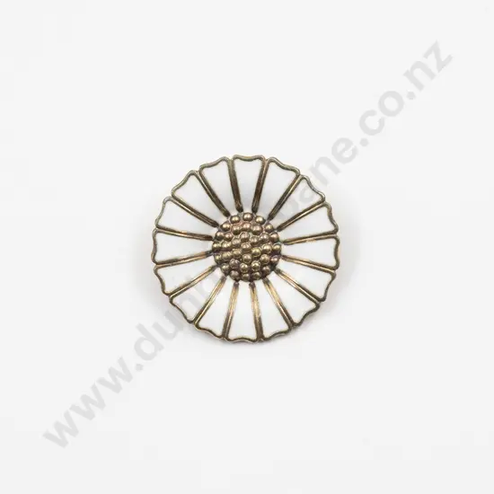 .925 Denmark Sterling and White Enamel Daisy Brooch