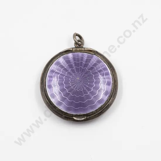 .935 Silver and Purple Guilloche Enamel Compact