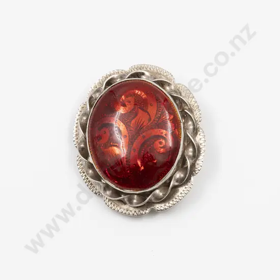 S/S Arts & Craft Red Enamel Target Brooch