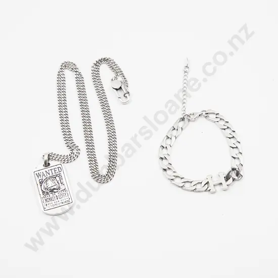 As New .925 Silver Modern Flat Curb Bracelet and Novelty Pendant