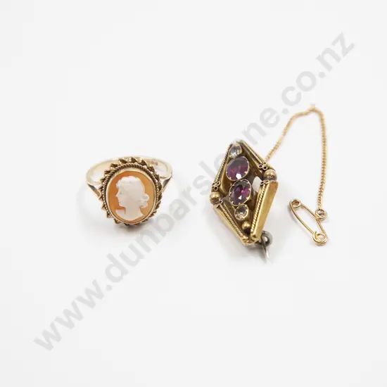 Victorian 15ct Four Stone Garnet and Crystal Lozenge Brooch