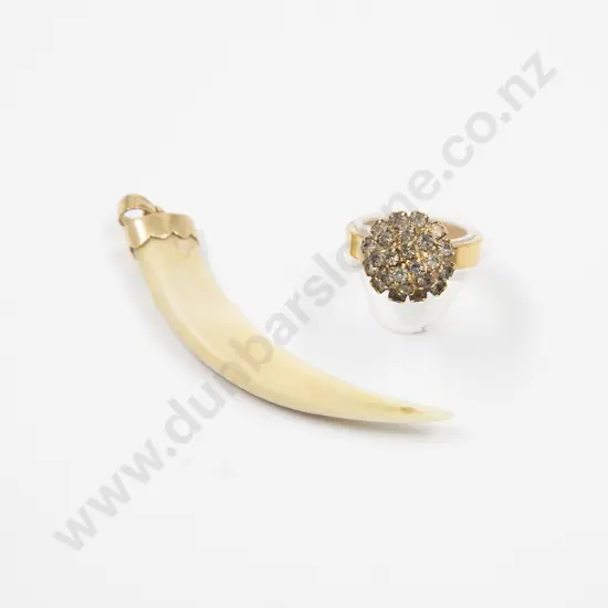 18ct Gold Mounted Tusk Pendant and costume ring
