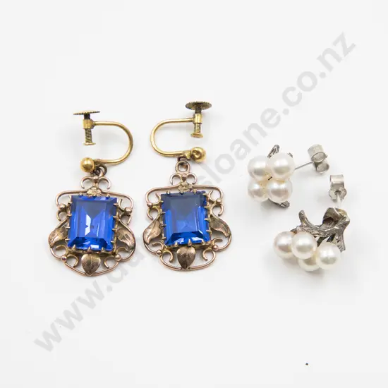 Pair 9ct Framed Sapphire Crystal Pendant Earrings