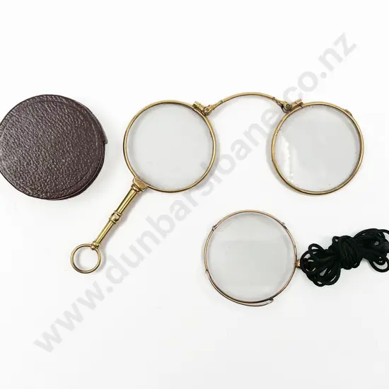 Early C20th Gold Plated Lorgnettes and Monocle
