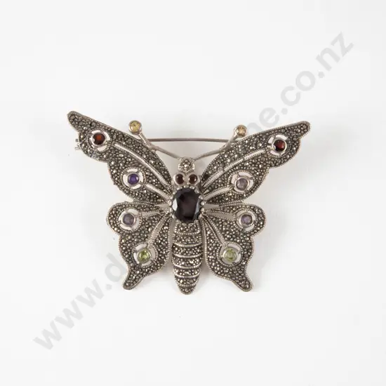 Large .925 Silver & Marcasite Butterfly Brooch