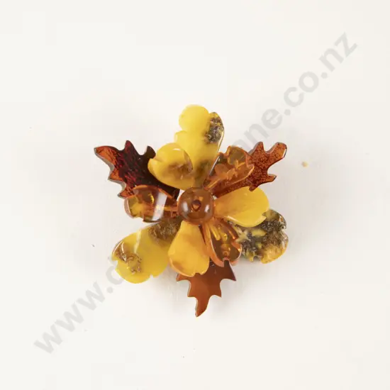 Russian Baltic Amber Foliate Brooch