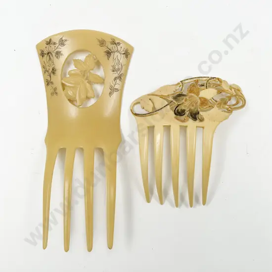 Two Early C20th Casein-Celluloid Hair Combs
