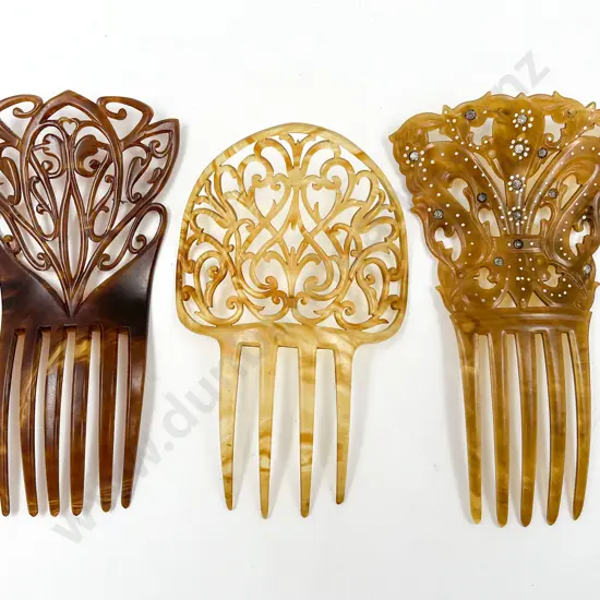 Three Early C20th Celluloid-Tortoise Shell Hair Combs