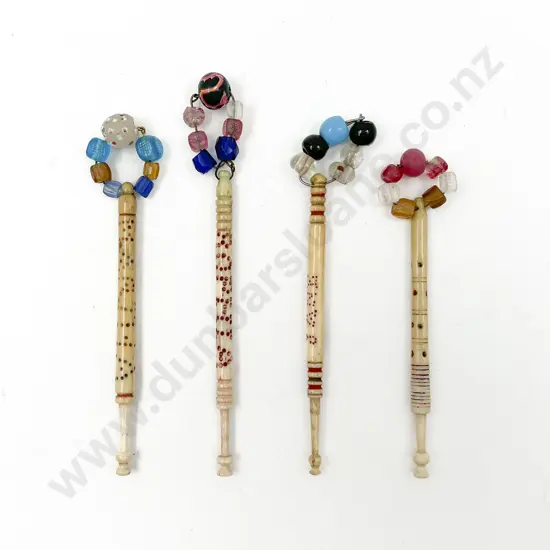 Four Bone and Beaded Lace Making Bobbins