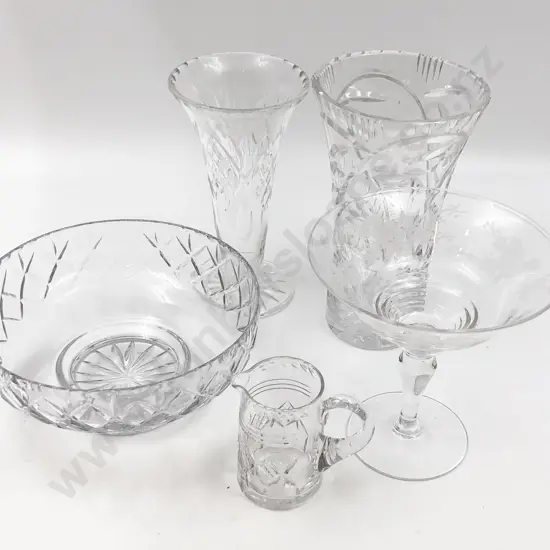 Two Crystal Vases Bowl and Two Other
