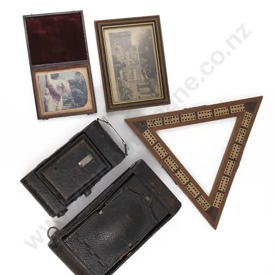 Small Box of Assorted incl Two Vintage Cameras