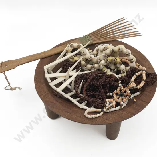 Small Kava Bowl with Wooden Comb and Shell Necklaces