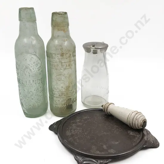 Two Vintage NZ Lemonade Bottles (A/F) with Trivet and Others (5)