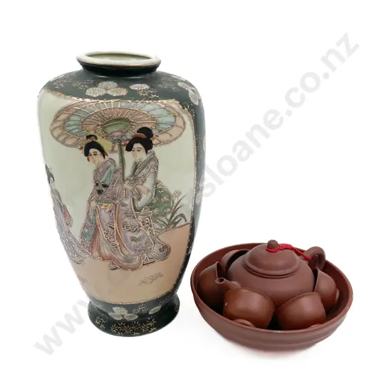 Satsuma Vase and Terracotta Tea Set and Bowl