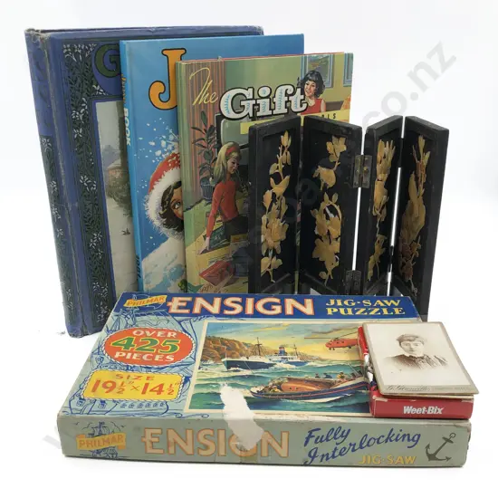 Box of Assorted Vintage Books Together with Puzzle