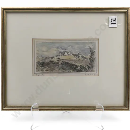 Small Framed W/C & Pencil Work "Castle Hill" Signed W A G P
