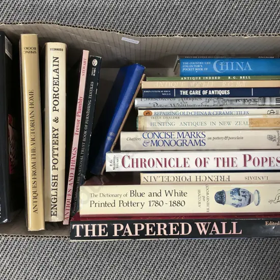 Box of Assorted Books Including Porcelain Reference