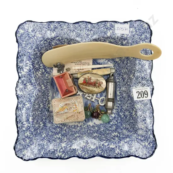 Small Qty of Assorted Vintage in Square Blue and White Bowl