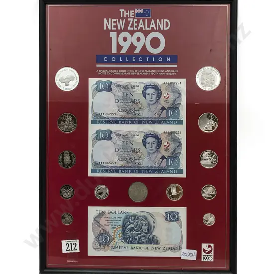 Framed Display of The New Zealand 1990 Coins and Notes Collection