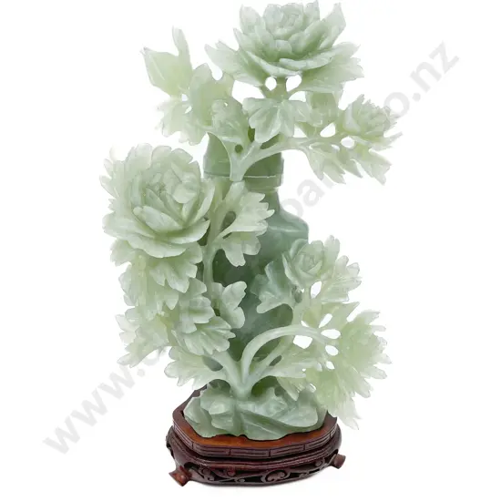 Jade Vase with Carved Floral Embellishments (Faults)