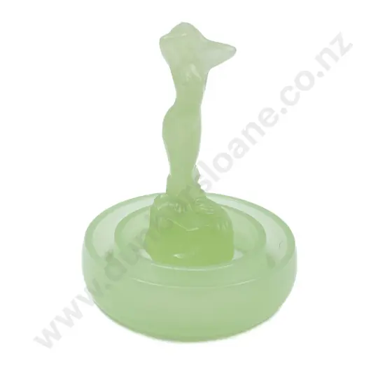 English Made Green Glass Figure together with Circular Flower Trough