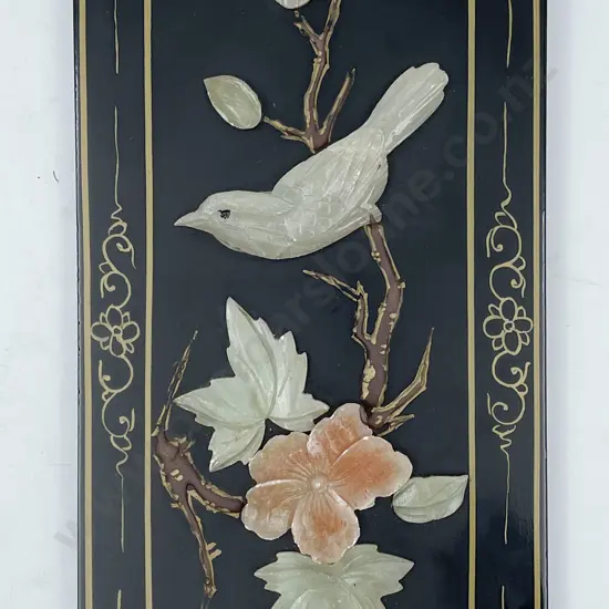 Lacquered Panel Decorated With Soap Stone Embellishments