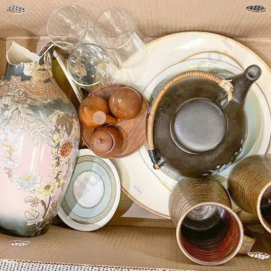 Box of Assorted Including Pottery and Decorative Vase (AF)
