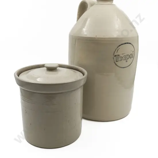 Large Stoneware Bottle Together with Stoneware Crock