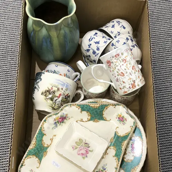 Box of Assorted Fancy China together with Vase