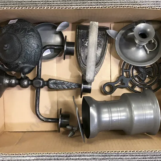 Qty of Assorted Metalware Including Flat Iron And Trivet