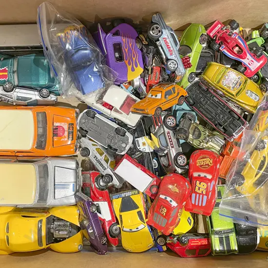 Box of Assorted Toy Cars
