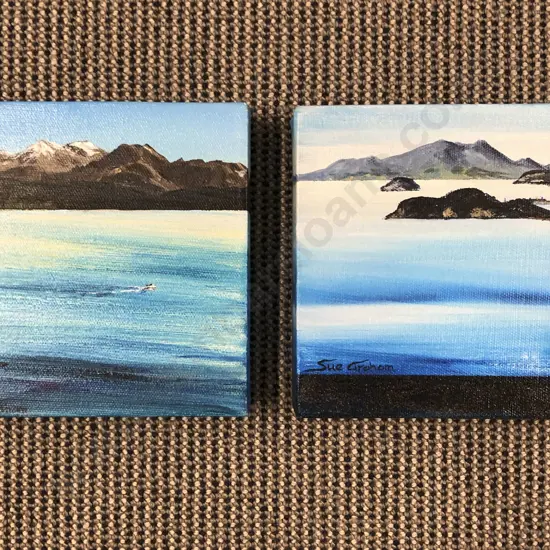 Two Small Acrylic On Canvas Works By Sue Graham