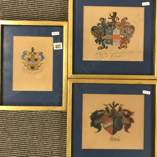 Three Framed Original Works of Family Crests
