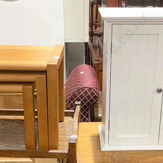 Nest of Three Tables Together with Small White Painted Cabinet