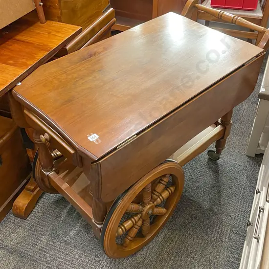 Drop Leaf Two Tier Wagon Wheel Tea Trolley (Borer)