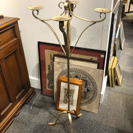 Gilt Painted Wrought Metal Candle Stand