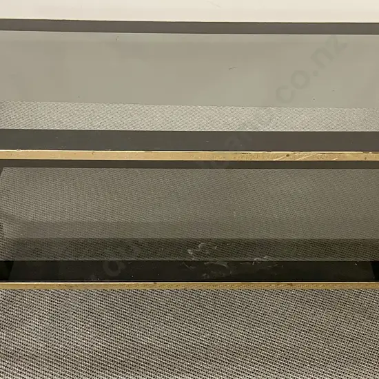 Two Tier Brass Coffee Table With Smoked Glass Tops