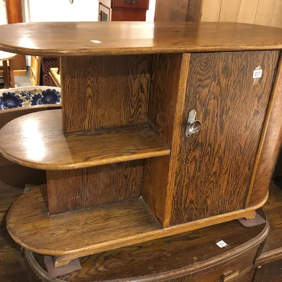 Low Curved Oak Bookcase Cabinet