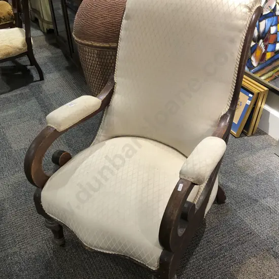 Victorian Grandfather Chair with Curved Arms