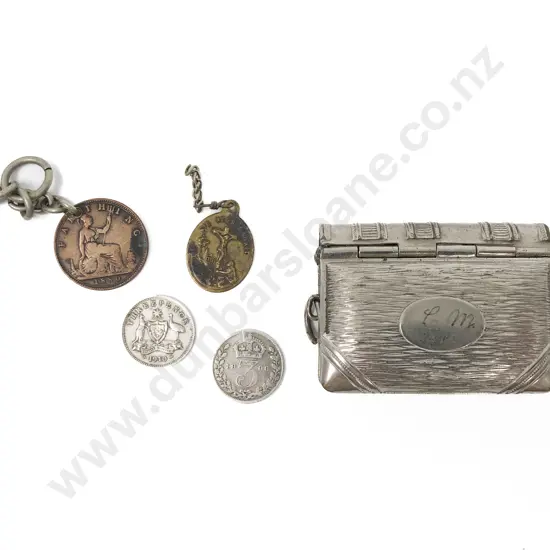 S/P Vesta/Sovereign Holder Together with Four Small Vintage Coins