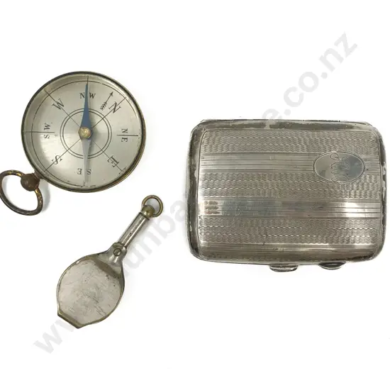 S/S Card Case Together with Vintage Compass and Magnifying Glass