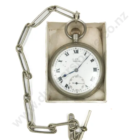 Chrome Plated Omega Pocket Watch and Chain