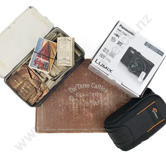 Ciggerette Card Album together with Box Qty of Cig. Cards and Digital Camera
