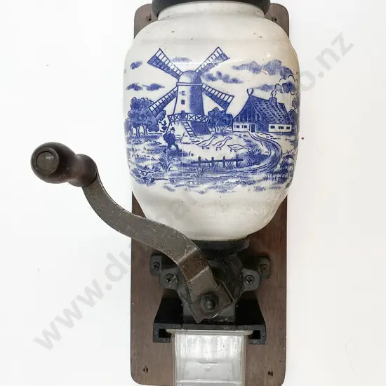 Vintage Blue and White Wall Hanging Coffee Grinder