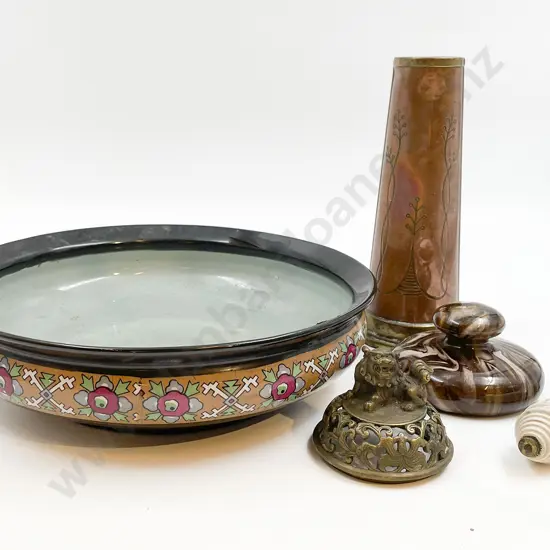 Small Qty of Assorted Including Copper Vase with Ceramic Pulley Handle Etc