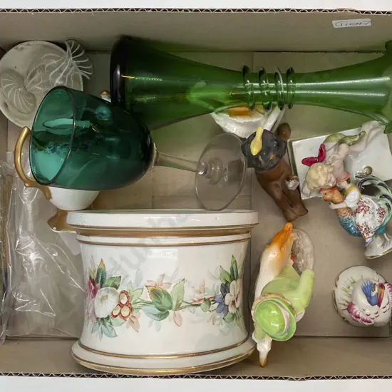Box of Assorted Including Fancy China with Figures and Glass